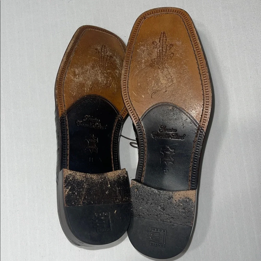 David Eden Sophisticated Olive Crocodile Lizard Derby Shoes